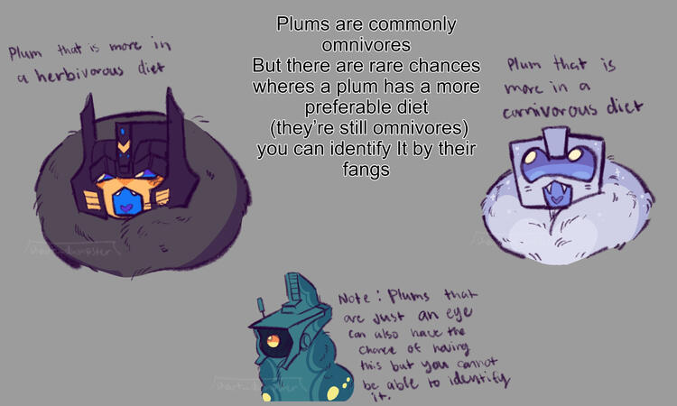 Plums are commonly omnivores, but there are rare chances where a plum has a more preferable diet (they're still omnivores). You can identify it by their ffangs.
